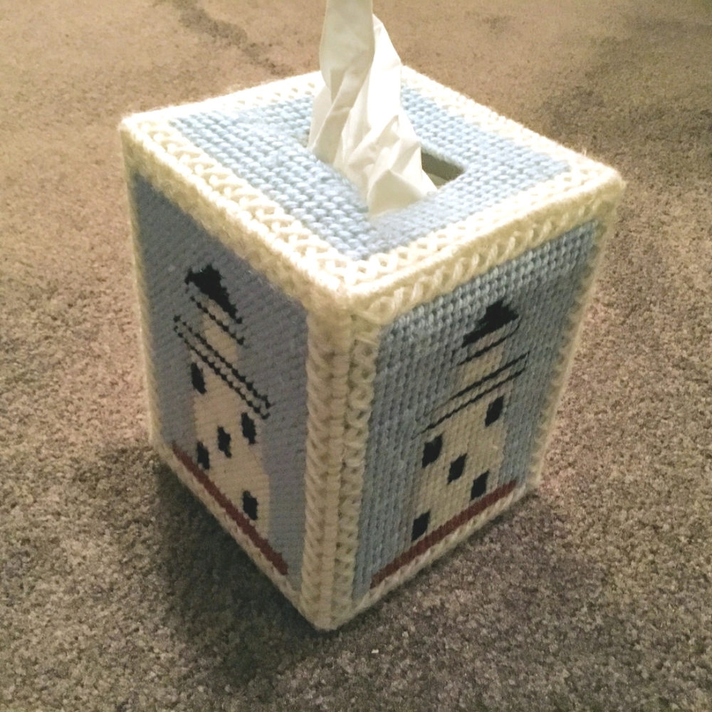 Handmade knit / crochet Lighthouse tissue box cover